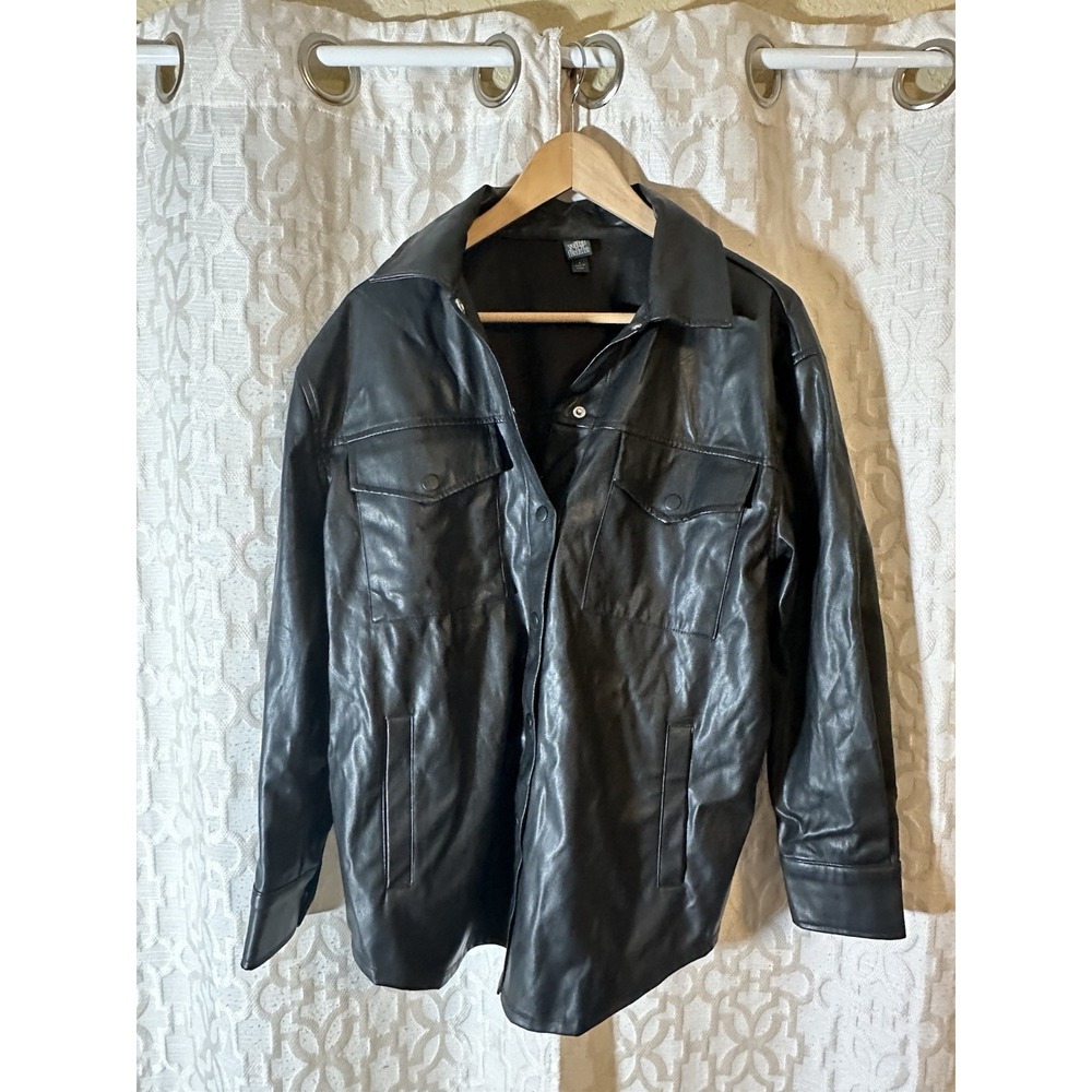 Women's Faux Leather Black Shirt Jacket - Wild Fable Size Small